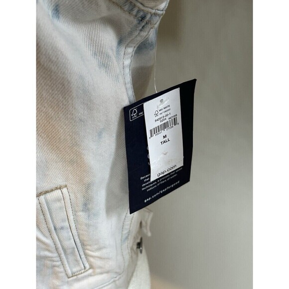 Gap Women’s Distressed Cropped Light Wash Jean Tie Dye Denim Jacket Med Tall NEW - Picture 3 of 9
